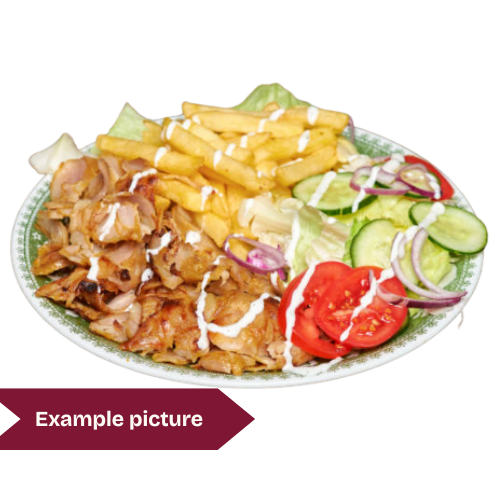 Chicken kebab with fries