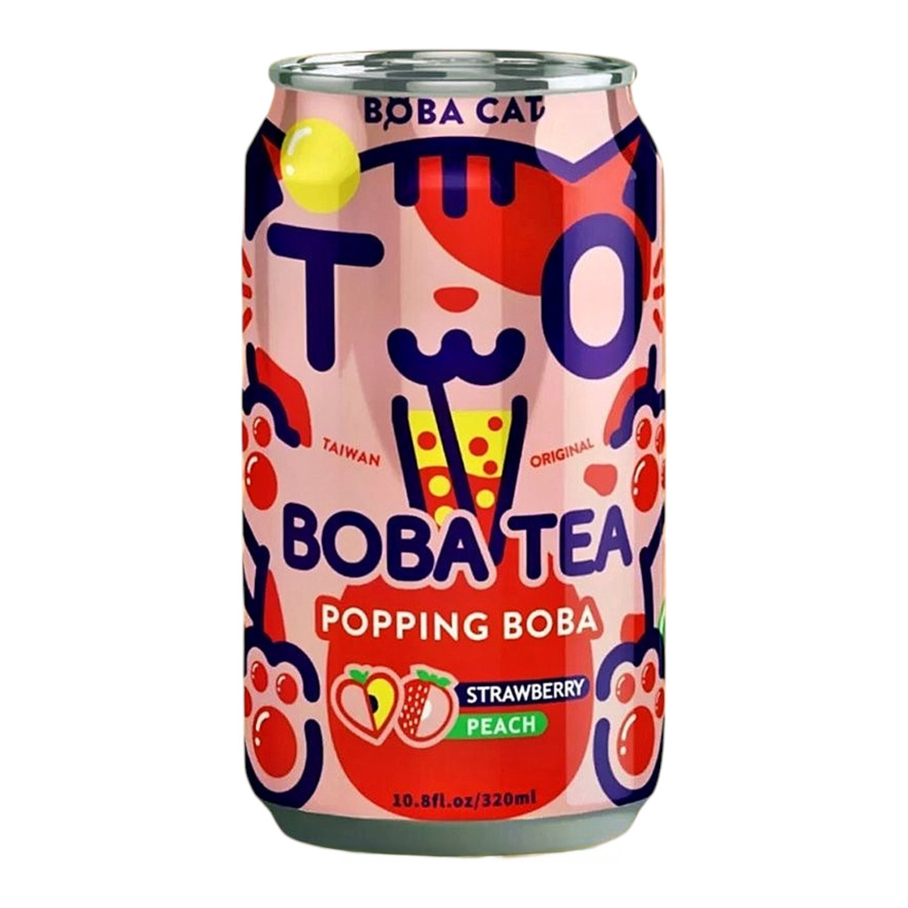 BobaCat Bubble Tea Peach&Strawberry Flavor 320ml