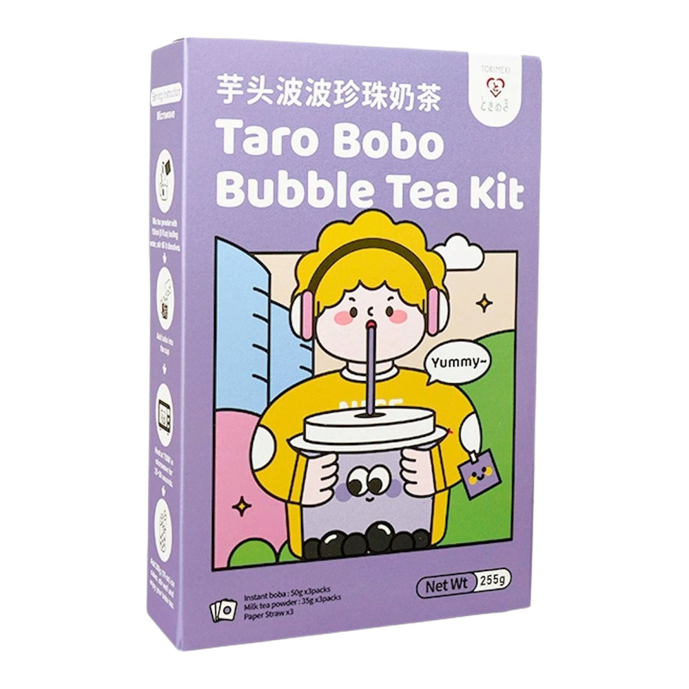 Tokimeki Bubble Tea Kit Taro Flavor with paper straw 255g (3 x 85g)