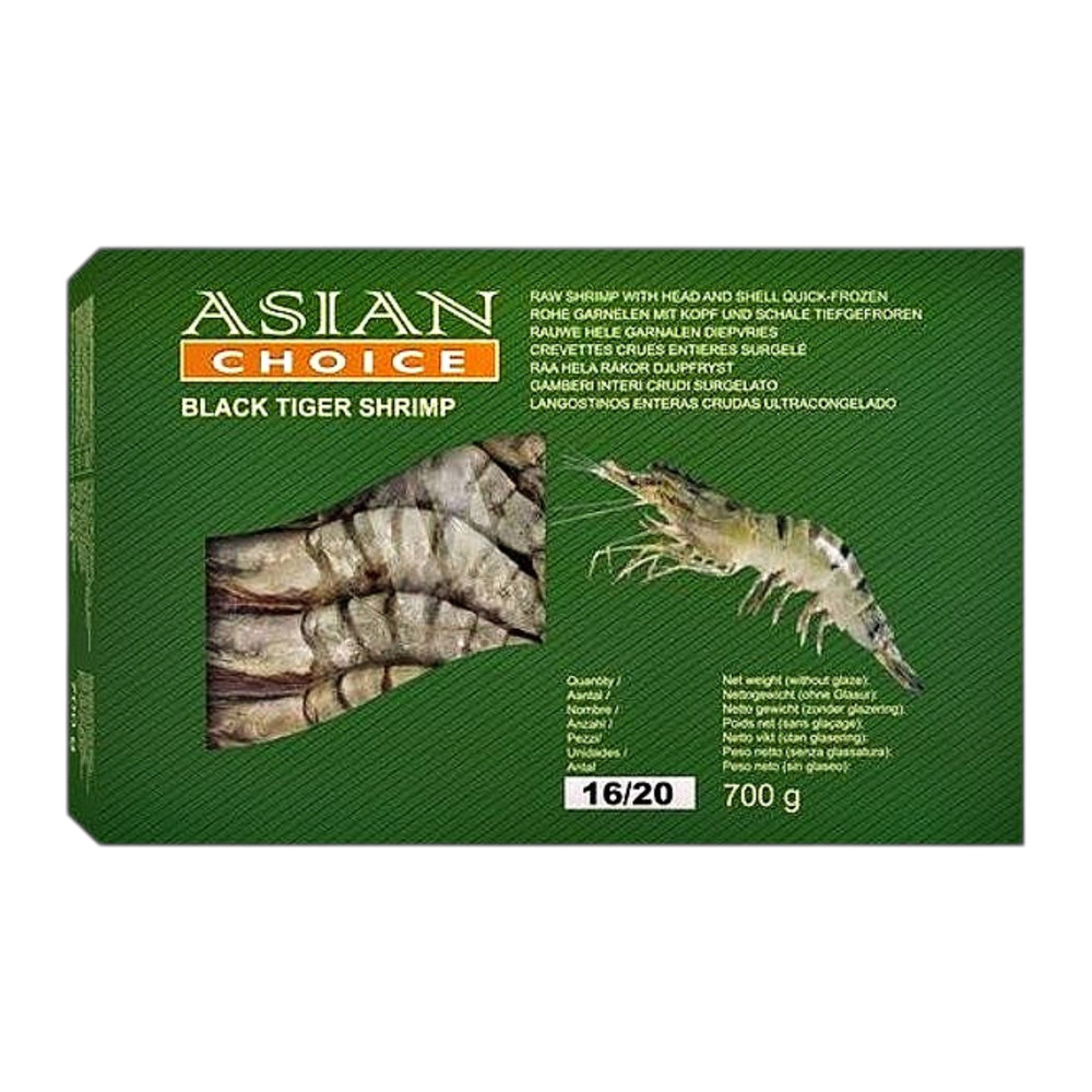 ASIAN CHOICE Black Tiger Shrimp Head On Shell On 16/20 700g